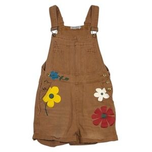 MISSLOOK Brown Floral Patch Corduroy Short Overalls